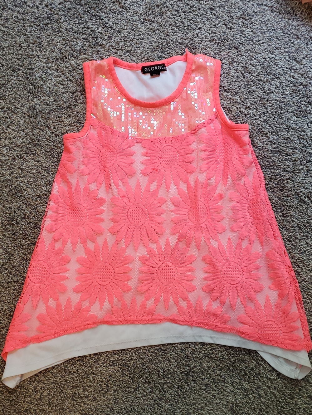 George Neon Coral Lace & Sequin Tank